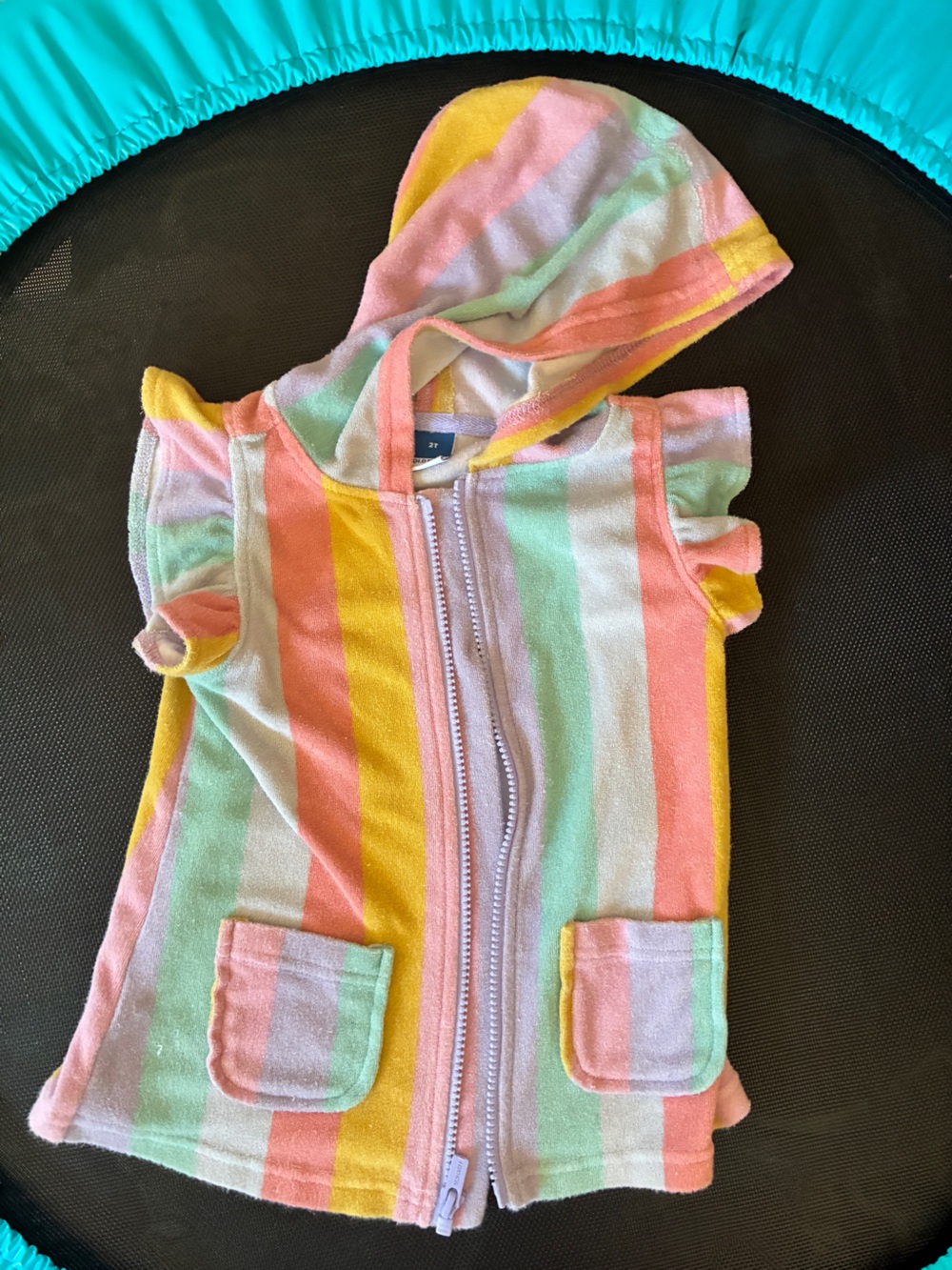 Kids Hooded Terry Zip Pool Cover-Up - Pastel Stripes - 2T Old Navy